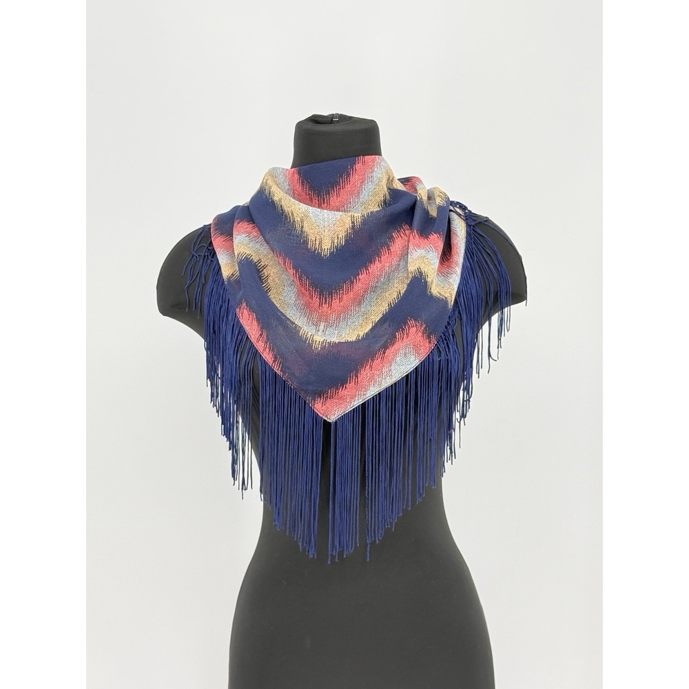 Womens Southwestern Tassel Scarf Neck Hankercheif Western Country Cowgirl Blue